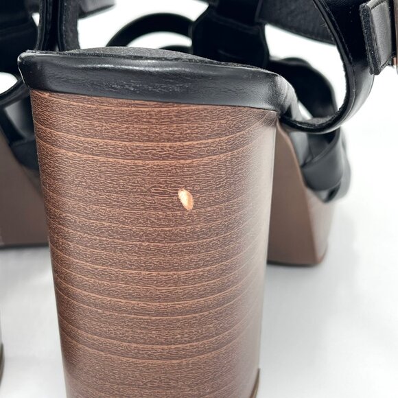 New Torrid Black Faux Leather Gladiator with Brown Chunky Heel - Size 8WW - Picture 7 of 11